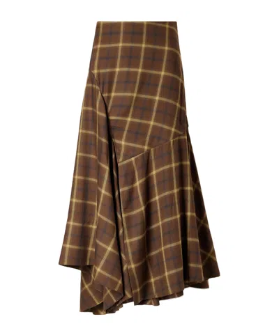 Co Slash Checked Crepe Midi Skirt In Brown