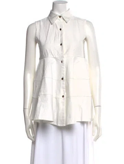 Pre-owned Co Sleeveless Button-up Top In White