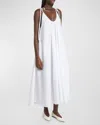 Co Sleeveless Gathered Maxi Shift Dress In White