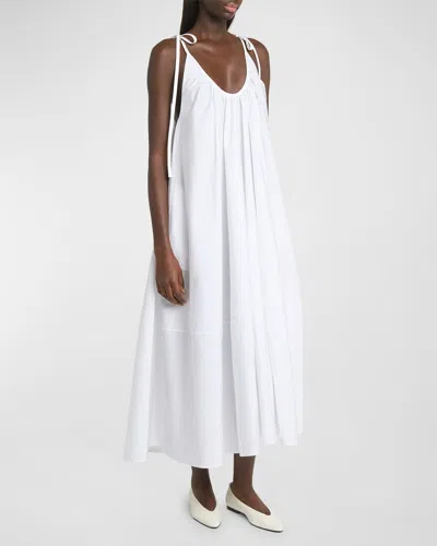 Co Sleeveless Gathered Maxi Shift Dress In White