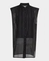 Co Sleeveless Pintuck Tuxedo Shirt In Black