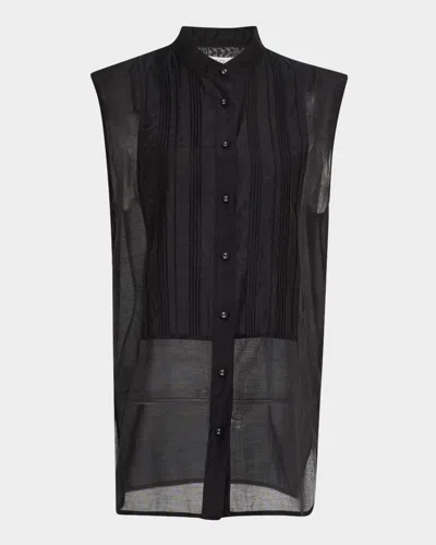 Co Sleeveless Pintuck Tuxedo Shirt In Black