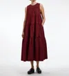 CO SLEEVELESS TIERED DRESS IN CABERNET