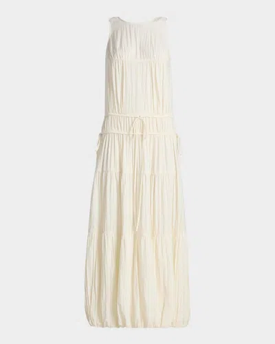 Co Soft Pleated Turn Up Midi Dress In White
