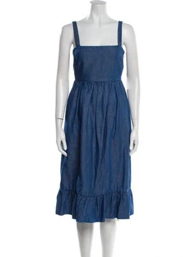 Pre-owned Co Square Neckline Midi Length Dress In Blue