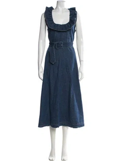 Pre-owned Co Square Neckline Midi Length Dress In Blue