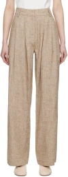Co Double-pleat Slubbed Hemp-blend Trousers In Dark Brown Melange
