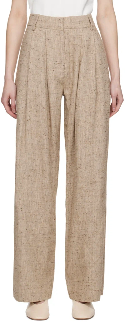 Co Double-pleat Slubbed Hemp-blend Trousers In Dark Brown Melange