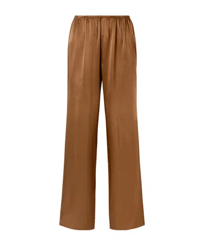 Co Silk-charmeuse Straight-leg Pants In Brown