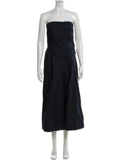 Pre-owned Co Strapless Midi Length Dress In Blue