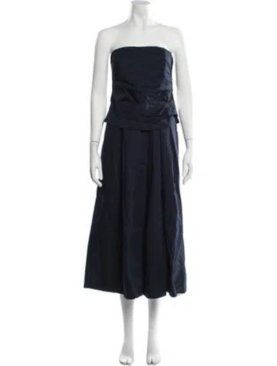 Pre-owned Co Strapless Midi Length Dress In Blue