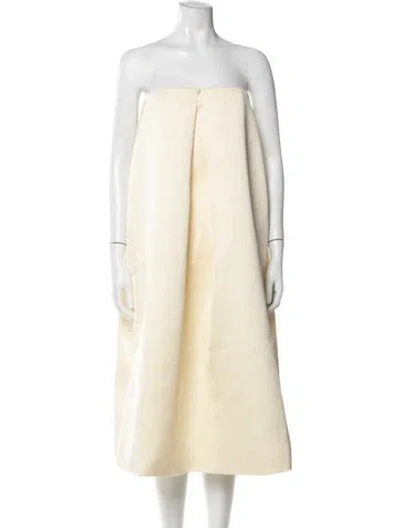 Pre-owned Co Strapless Midi Length Dress In Yellow
