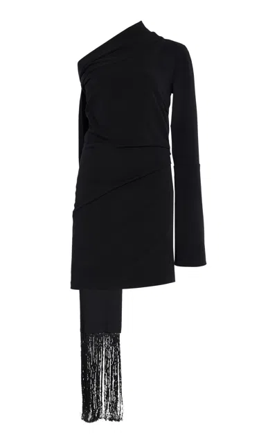 Co Stretch Wool Twisted Sash Top In Black
