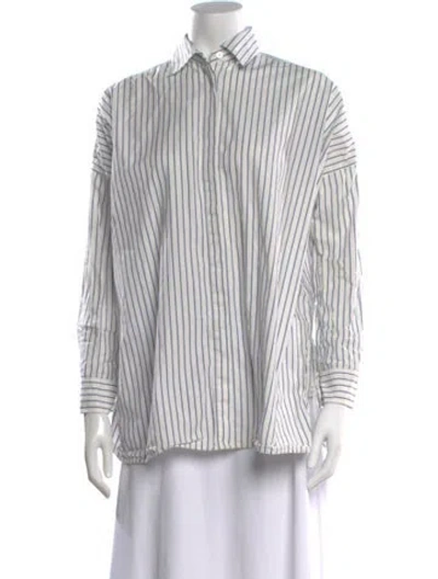 Pre-owned Co Striped Long Sleeve Button-up Top In White