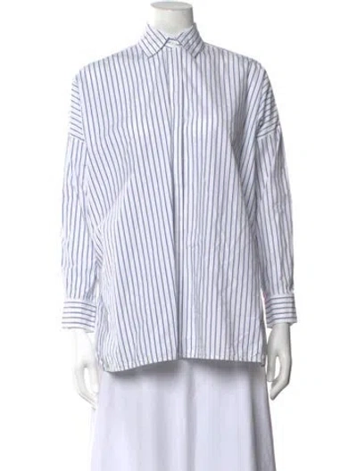 Pre-owned Co Striped Long Sleeve Button-up Top In White