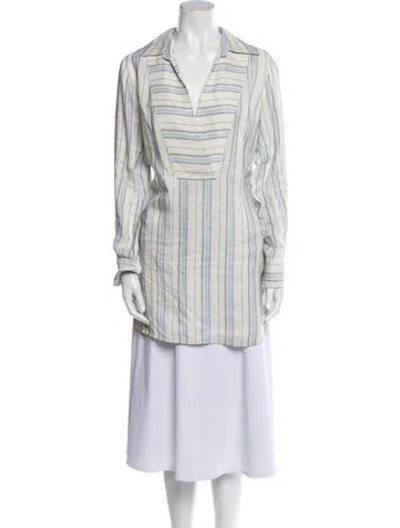 Pre-owned Co Striped Long Sleeve Tunic In White