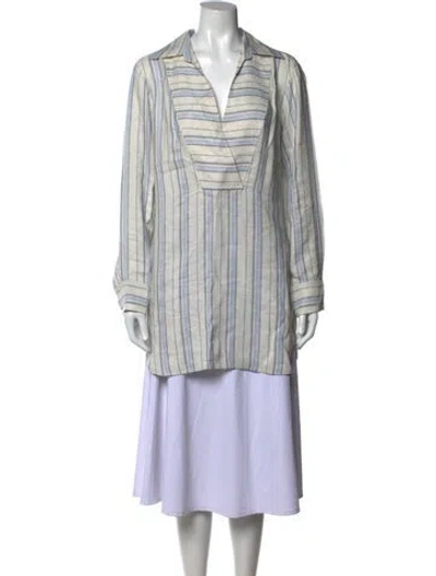 Pre-owned Co Striped Long Sleeve Tunic In White