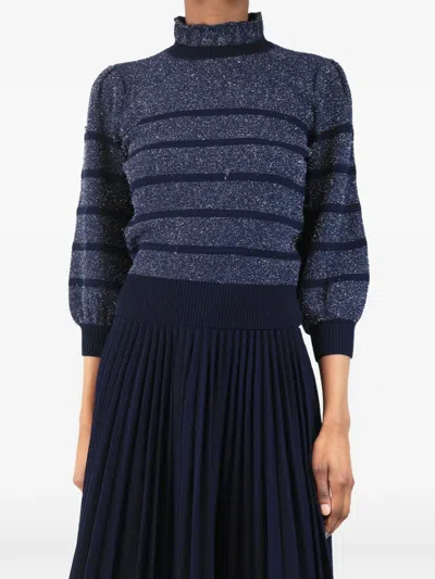 Pre-owned Co Striped Lurex Sweater In Blue