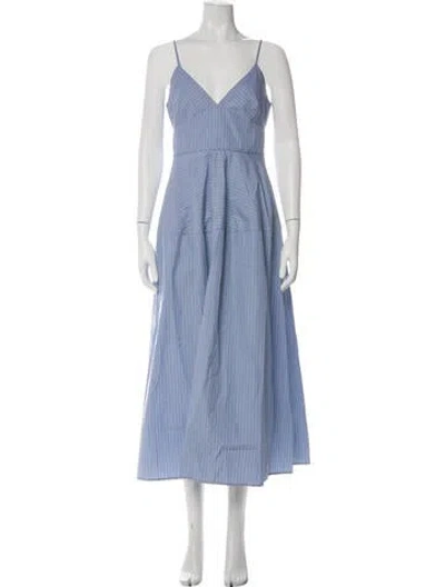 Pre-owned Co Striped Midi Length Dress In Blue