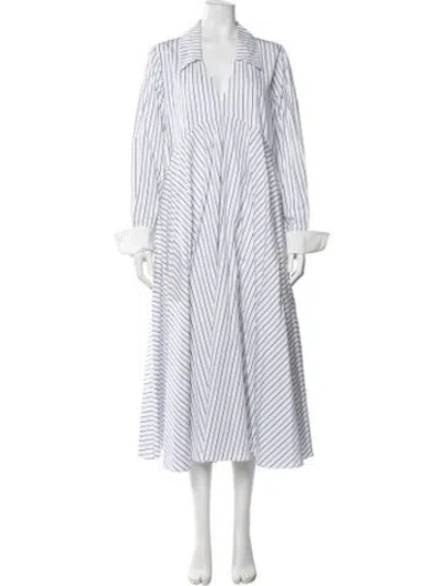 Pre-owned Co Striped Midi Length Dress In White