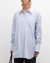 Co Embroidered Poplin Oversize Shirt In Blue Stripe
