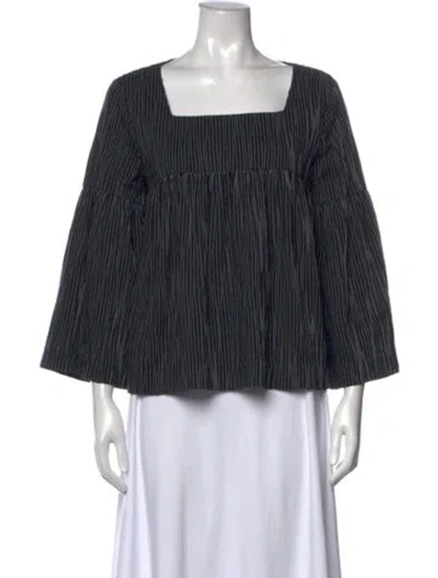 Pre-owned Co Striped Square Neckline Top In Black