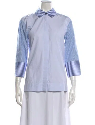 Pre-owned Co Striped Three-quarter Sleeve Button-up Top In Blue