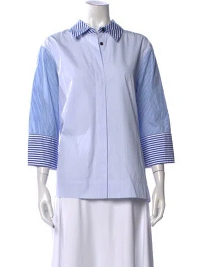 Pre-owned Co Striped Three-quarter Sleeve Button-up Top In Blue