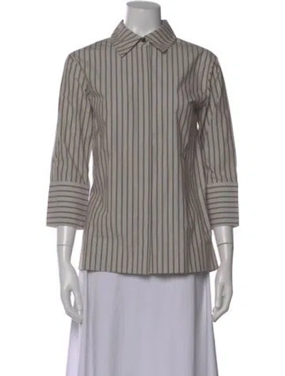 Pre-owned Co Striped Three-quarter Sleeve Top In Neutral