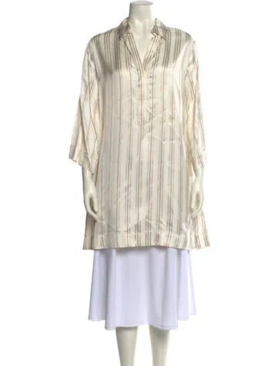 Pre-owned Co Striped Three-quarter Sleeve Tunic In Neutral