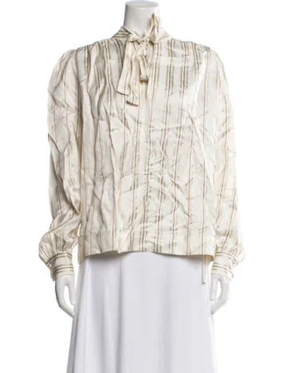 Pre-owned Co Striped Tie Neck Blouse In Neutral