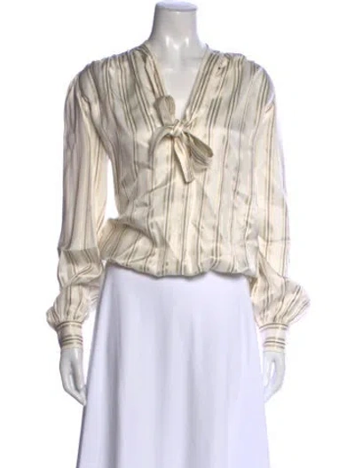 Pre-owned Co Striped V-neck Blouse In Neutral