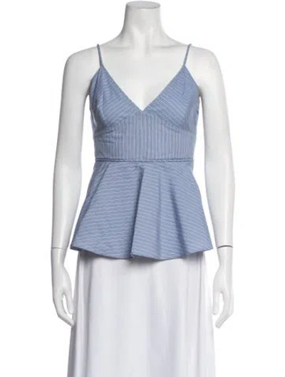 Pre-owned Co Striped V-neck Top In Blue