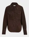 Co Suede Button-front Shirt In Brown