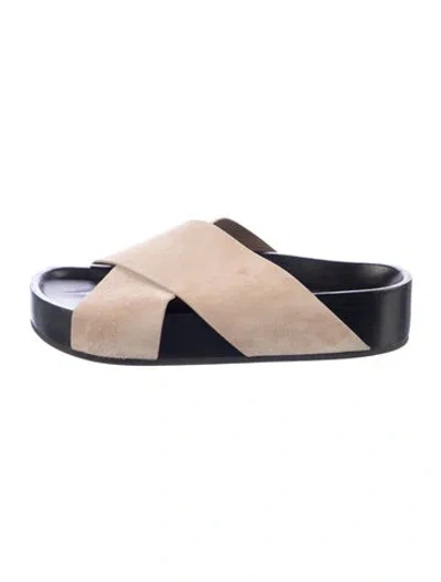 Pre-owned Co Suede Slides In Brown