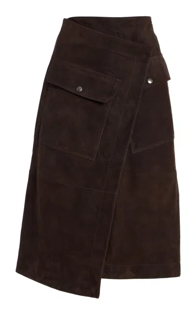 Co Suede Wrap Skirt In Brown