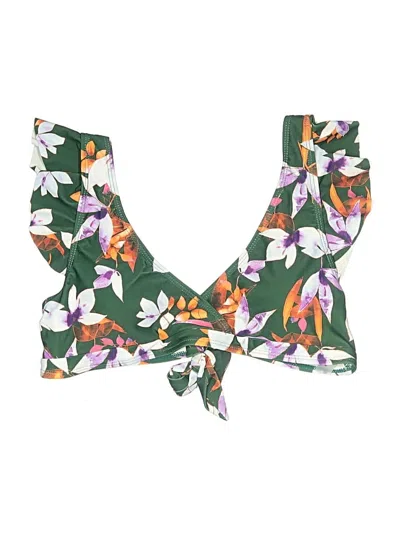 Pre-owned Co Swimsuit Top Green Floral Pattern Swimwear