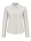 Co Tailored Classic Llar Striped Silk Blouse In White