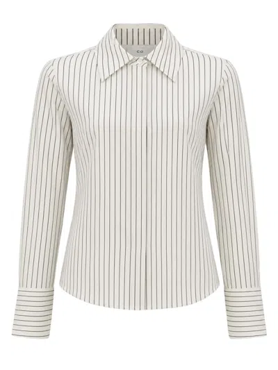 Co Tailored Classic Llar Striped Silk Blouse In White