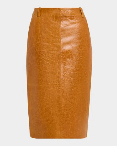 Co Tailored Crinkle Leather Pencil Skirt In Orange