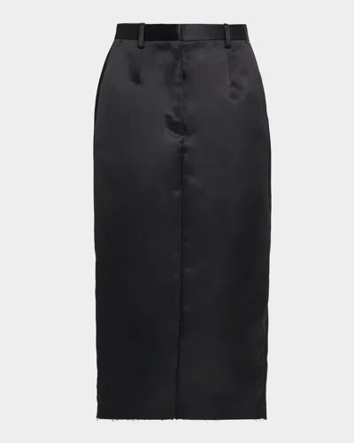 Co Tailored Duchess Satin Midi Pencil Skirt In Black
