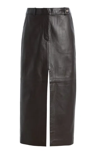 Co Tailored Front-slit Leather Midi Skirt In Burgundy