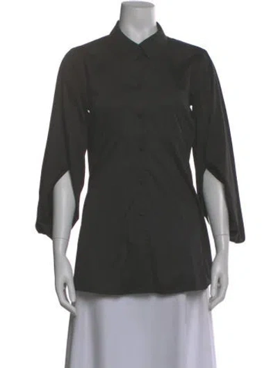 Pre-owned Co Three-quarter Sleeve Button-up Top In Black