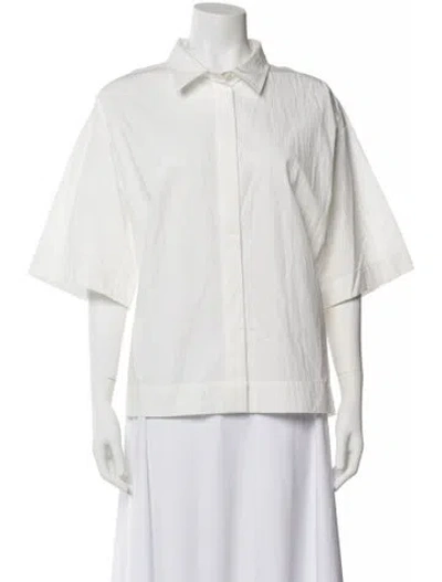 Pre-owned Co Three-quarter Sleeve Button-up Top In Neutral