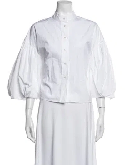 Pre-owned Co Three-quarter Sleeve Button-up Top In White