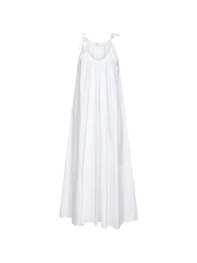 Co Sleeveless Gathered Maxi Shift Dress In White