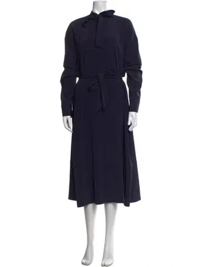 Pre-owned Co Tie Neck Long Dress In Blue