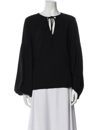 Pre-owned Co Tie Neck Long Sleeve Blouse In Black