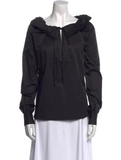 Pre-owned Co Tie Neck Long Sleeve Blouse In Black