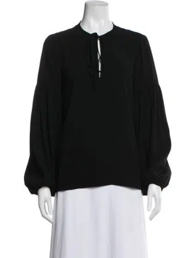 Pre-owned Co Tie Neck Long Sleeve Blouse In Black